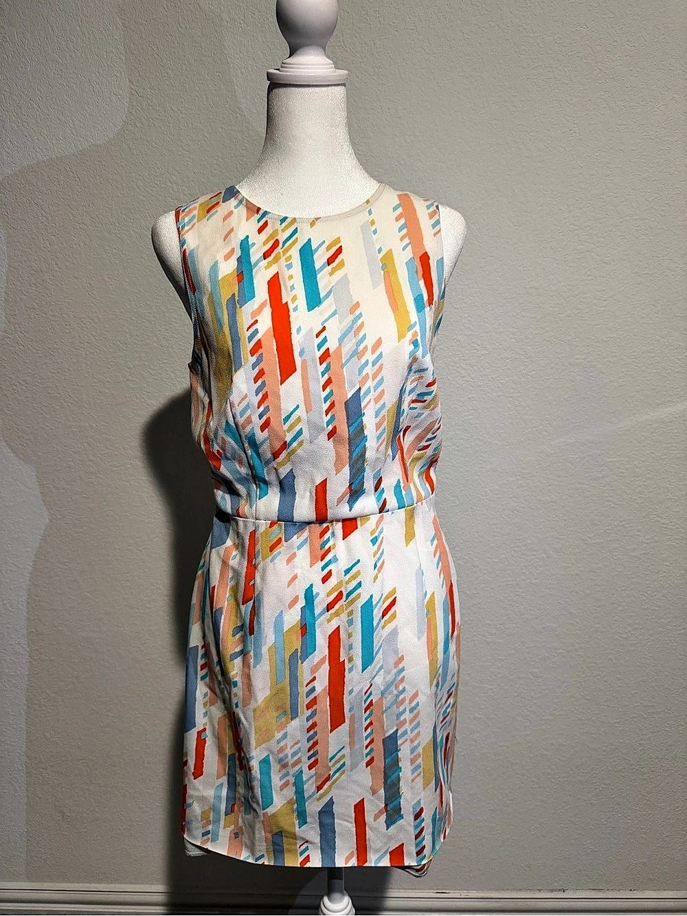 Geometric Mini Dress in White & Blue Like New